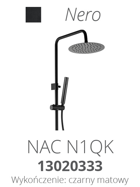 Deszczownica z baterią mieszaczową, słuchawką i wężem ARNIKA Nero NAC N1QK Deante kolor czarny mat